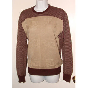 Vintage antique cars textured knit sweater boxy M/S rare
